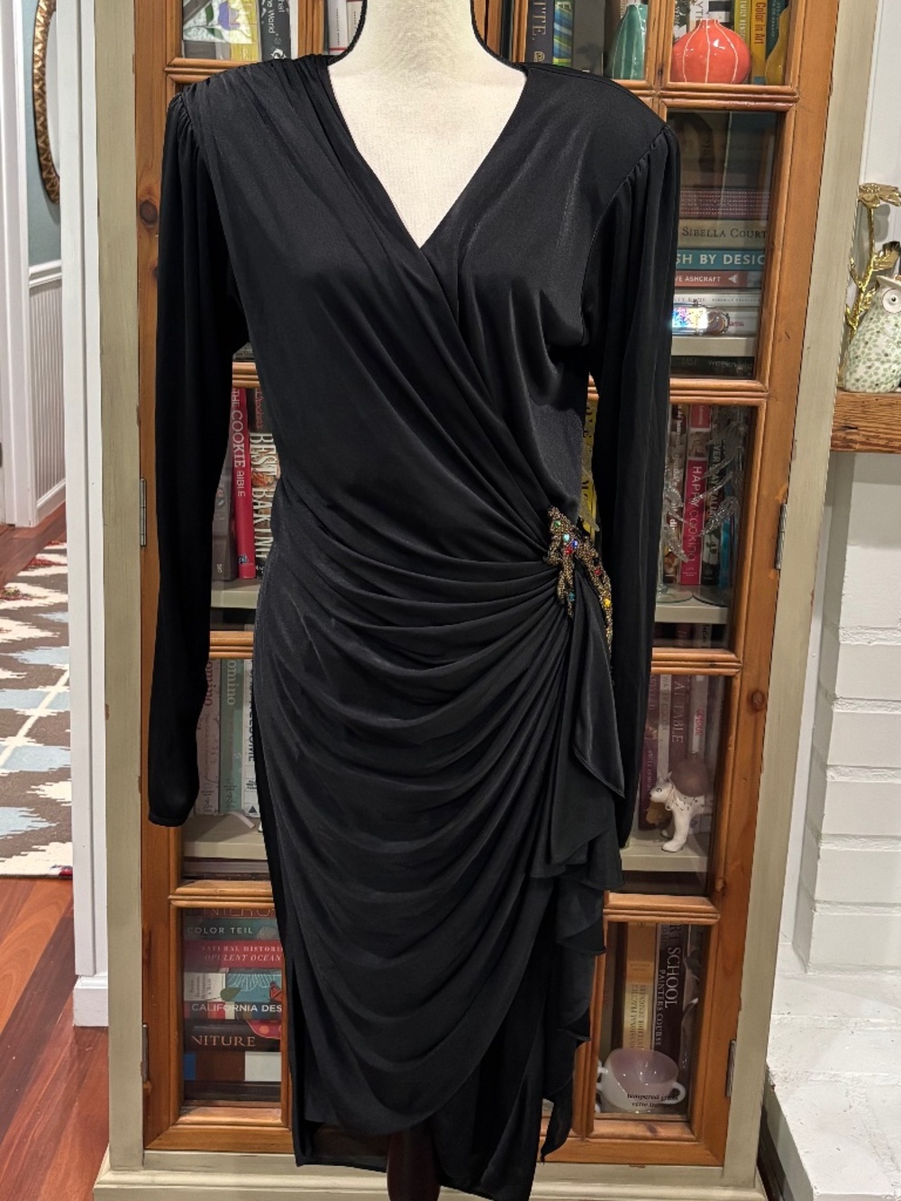 Vintage 1980s Susan Roselli for Vijack Avant Garde Ruched Black Cocktail Dress